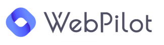Webpilot logosu. Köşeleri yuvarlak hatlı olan mavi bir kare, köşelerden biri yukarıda olacak şekilde duruyor. Şeklin hemen yanında siyah harflerle WebPilot yazıyor.