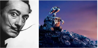 Dall-e projesinin ismini aldığı İspanyol ressam Salvador Dali ile Pixar’ın animasyon çizgi filminde yer alan dünyayı temizlemekle görevli Wall-e isimli robot. Sol tarafta yalnızca yüzünü gördüğümüz Salvador Dali kocaman açtığı gözleri ve her iki ucu yukarı doğru yükselerek c harfi gibi duran incecik bıyıklarıyla gülümsemeden kameraya bakıyor. Sağ tarafta gece karanlığında çöp yığınlarının üzerinde üzgün gözlerle gökyüzüne doğu bakan robot Wall-e.