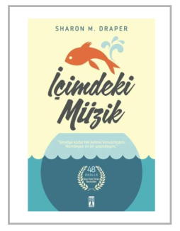 Beyaz fon üzerindeki gri çerçeve içerisinde İçimdeki Müzik kitabı kapak görseli yer alıyor.  Kitap kapağı şu şekilde tasarlanmış; dik dikdörtgen kapağın üçte ikilik bölümü  açık turuncu, geri kalan alt bölümü ise mavi renkli fondan oluşuyor. Açık turuncu fon üzerinde, en üstte yazarın adı yer alıyor. Hemen altında başı sola doğru bakan kuyruğu aşağıya doğru kıvrık koyu turuncu bir balık ve kuyruğunun üzerinde mavi su sıçraması şeklinde çizim bulunuyor.